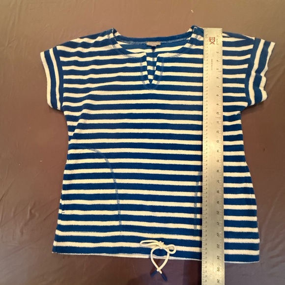 NWOT Talbots Blue/White Striped Short Sleeve Terrycloth Tee Size Small - Picture 7 of 9